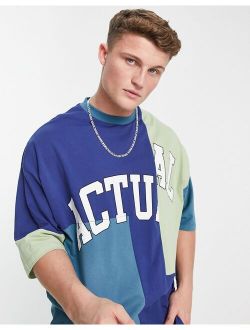 ASOS Actual oversized t-shirt with color blocking and logo print in blue