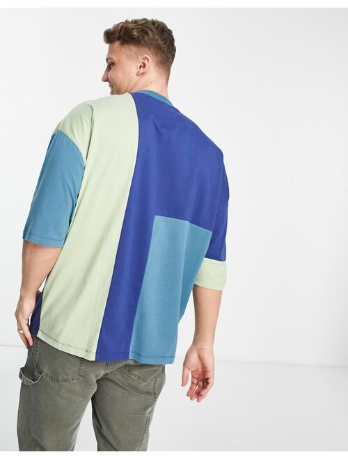 ASOS DESIGN ASOS Actual oversized t-shirt with color blocking and logo print in blue