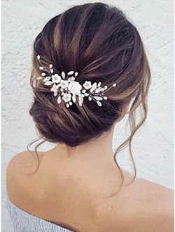 Gorais Flower Bride Wedding Hair Vine Silver Crystal Bridal Hair Piece Pearl Hair Accessories for Women and Girls