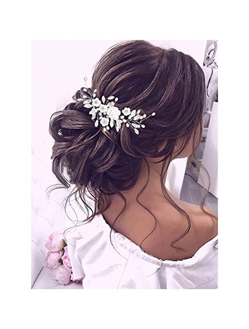 Gorais Flower Bride Wedding Hair Vine Silver Crystal Bridal Hair Piece Pearl Hair Accessories for Women and Girls