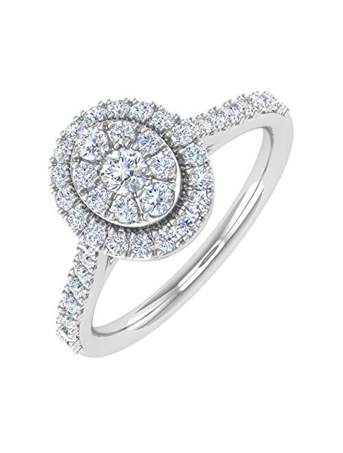 Finerock 1/2 Carat Diamond Cluster Engagement Ring in 10K Gold (I1-I2 Clarity)