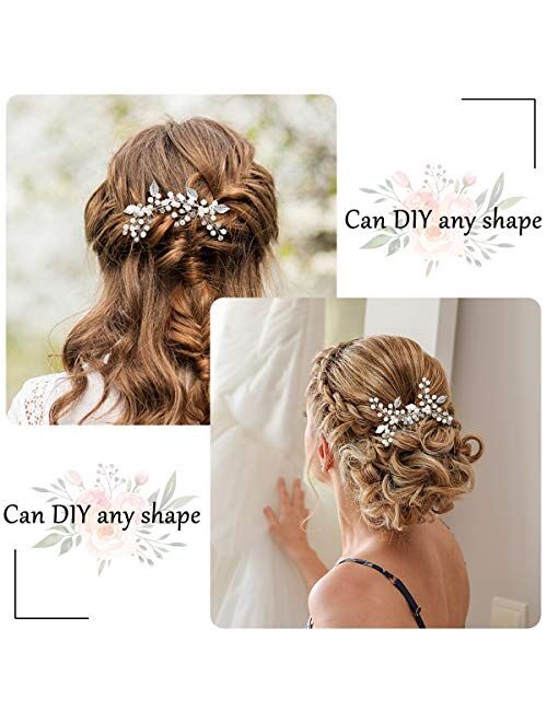 TreatMe Bridal Hair Pins - Wedding Hair Clips Set Pearl Rhinestones Bride Headpiece Hair Accessories for Women Girls