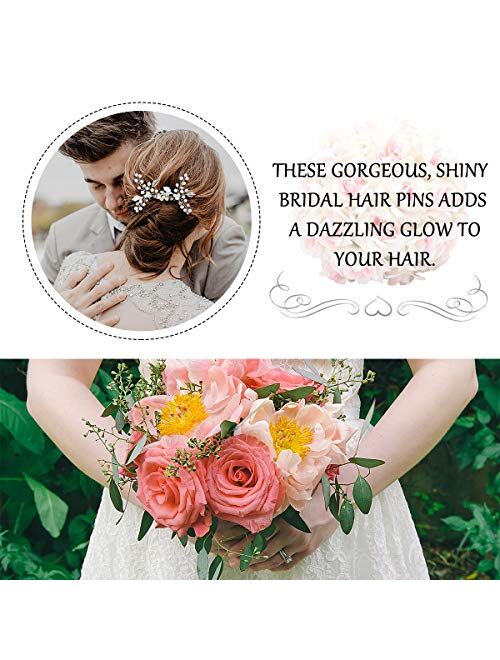 TreatMe Bridal Hair Pins - Wedding Hair Clips Set Pearl Rhinestones Bride Headpiece Hair Accessories for Women Girls
