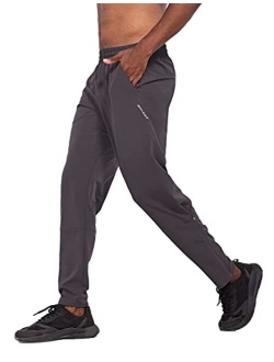Men's Running Workout Pants Elastic Waist Athletic with Zipper Pockets for Hiking Sports