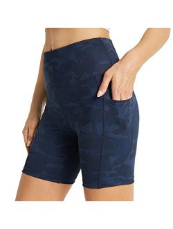 Women's 6" High Waisted Biker Shorts Camo Soft Gym Workout Yoga Running Athletic Spandex Shorts with Pockets
