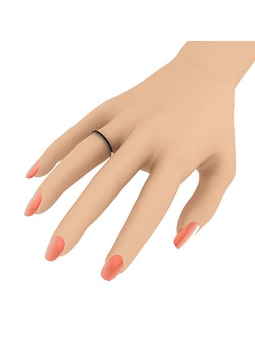 Finerock 0.08 Carat (ctw) 10K Gold Round Black Diamond Ladies Dainty Anniversary Wedding Stackable Ring