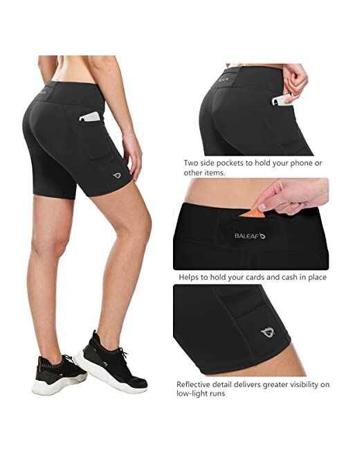 BALEAF Women's 7" Compression Biker Shorts Pocket Yoga Spandex Running Workout