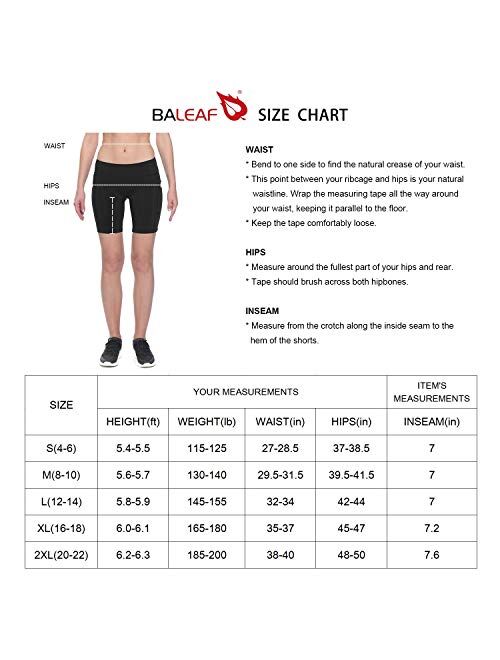 BALEAF Women's 7" Compression Biker Shorts Pocket Yoga Spandex Running Workout