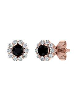 1/3 Carat Black Diamond and White Diamond Cluster Stud Earrings in 10K Gold