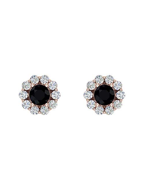 Finerock 1/3 Carat Black Diamond and White Diamond Cluster Stud Earrings in 10K Gold