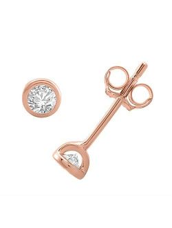 0.12 Carat Bezel Set Diamond Stud Earrings in 14K Gold