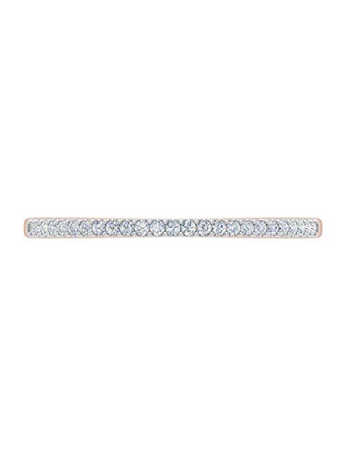 Finerock 0.08 Carat (ctw) 10k Gold Round White Diamond Ladies Dainty Anniversary Wedding Stackable Ring (I1-I2 Clarity)