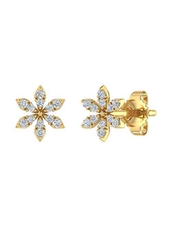 0.07 Carat Diamond Floral Stud Earrings in 10K Gold (I1-I2 Clarity)
