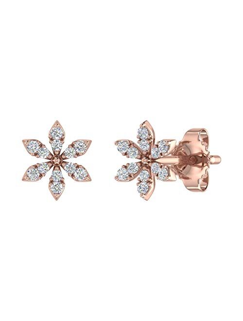 Finerock 0.07 Carat Diamond Floral Stud Earrings in 10K Gold (I1-I2 Clarity)