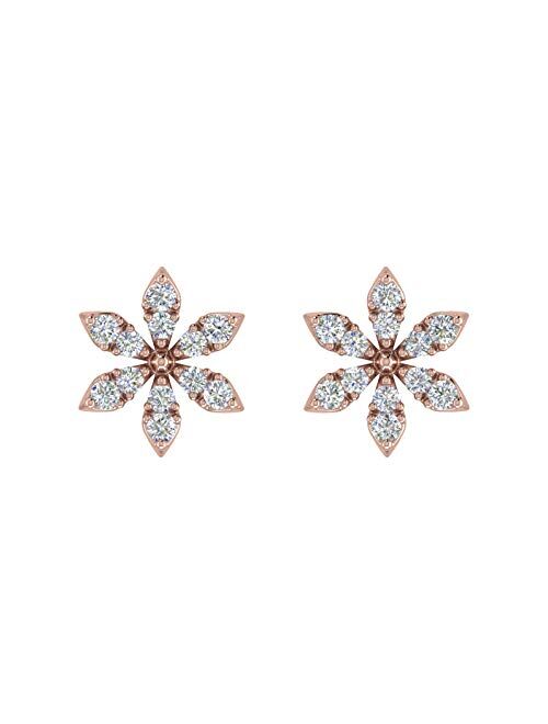 Finerock 0.07 Carat Diamond Floral Stud Earrings in 10K Gold (I1-I2 Clarity)