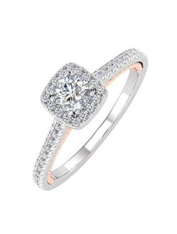1/2 Carat Diamond Cushion Shape Halo Engagement Ring in 14K Gold (I1-I2 Clarity)