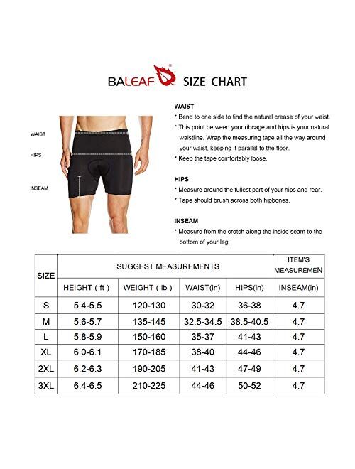 BALEAF Men's Padded Bike Shorts Cycling Underwear 3D Padding Mountain Biking Bicycle Riding Liner Biker