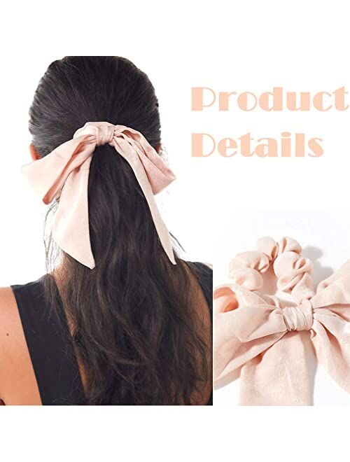 Aileam 6Pcs Hair Scarf Scrunchies Bow Silk Hair Ribbon for Women Girls Elastics Hair Ties