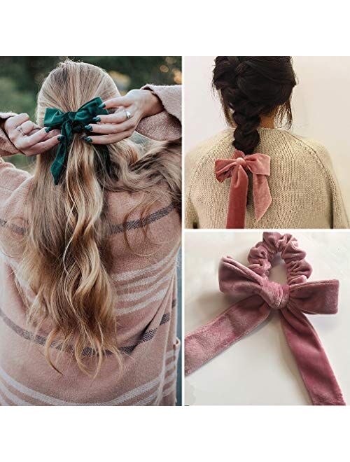 Aileam Hair Scrunchies Bow Velvet Elastics Hair Ties Scrunchy Hair Bands Vintage Aceessories Ponytail Holder for Women Girls