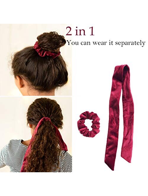 Aileam Hair Scrunchies Bow Velvet Elastics Hair Ties Scrunchy Hair Bands Vintage Aceessories Ponytail Holder for Women Girls
