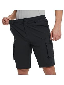Men's Cargo Hiking Shorts Quick Dry Elastic Waist Stretchy Outdoor Shorts 11" for Golf Travel with Zip Pockets