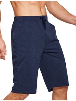 Men's Long Shorts Cotton Below Knee Yoga Workout Pajama Lounge Athletic Sweat Jersey Shorts with Pockets