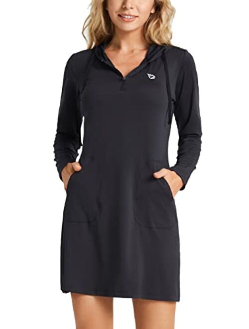 BALEAF Women's Long Sleeve Zip Beach Coverup UPF 50+ Sun Protection Hooded Cover Up Shirt Dress with Pockets