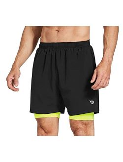 Men's 2 in 1 Athletic Running Shorts 5" Quick Dry Lined Workout Shorts with Zipper Pocket