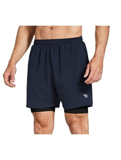 Men's 2 in 1 Athletic Running Shorts 5" Quick Dry Lined Workout Shorts with Zipper Pocket