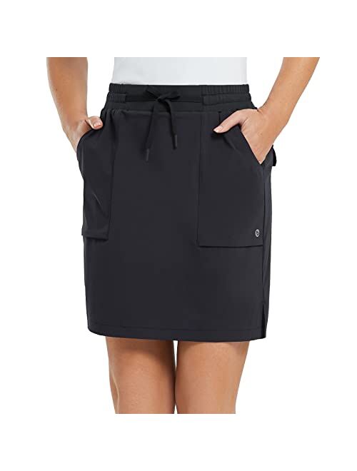 BALEAF Women's Golf Skort 18" Knee Length Skirt with Biker Shorts Pockets Stretch Elastic Waist for Tennis Hiking