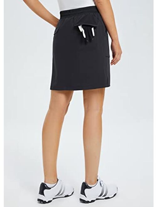 BALEAF Women's Golf Skort 18" Knee Length Skirt with Biker Shorts Pockets Stretch Elastic Waist for Tennis Hiking