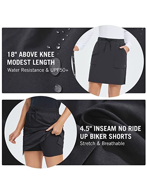 BALEAF Women's Golf Skort 18" Knee Length Skirt with Biker Shorts Pockets Stretch Elastic Waist for Tennis Hiking