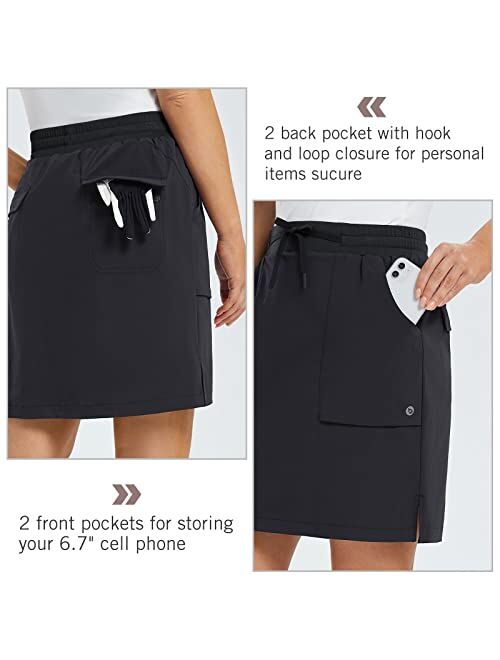 BALEAF Women's Golf Skort 18" Knee Length Skirt with Biker Shorts Pockets Stretch Elastic Waist for Tennis Hiking