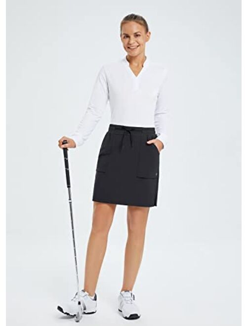 BALEAF Women's Golf Skort 18" Knee Length Skirt with Biker Shorts Pockets Stretch Elastic Waist for Tennis Hiking
