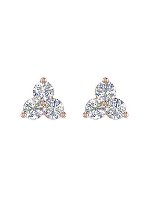Finerock 3-Stone Diamond Stud Earrings in 10K Gold (0.31 Carat)