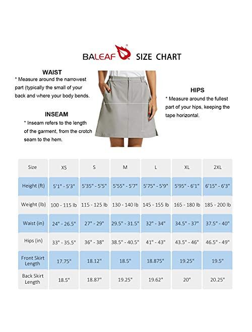 BALEAF Women's Golf Skorts 5 Pockets with Zip 18" UPF 50+ Hiking Skirt Quick Dry Lightweight Skirts Outdoor Casual