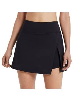 Women's Tennis Skirts High Waisted Golf Skorts with Slit Workout Running Athletic Skirt with Shorts and Zip Pockets
