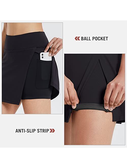 BALEAF Women's Tennis Skirts High Waisted Golf Skorts with Slit Workout Running Athletic Skirt with Shorts and Zip Pockets