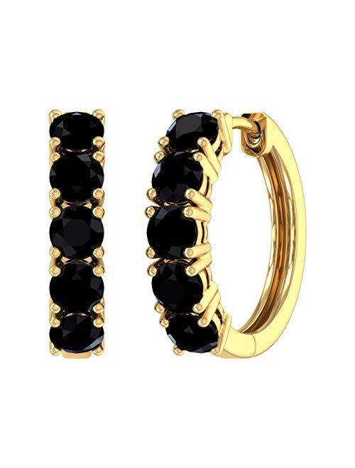Finerock 1 Carat to 3 Carat Black Diamond Hoop Earrings in 10K Gold or 950 Platinum or in 925 Sterling Silver or in 950 Platinum