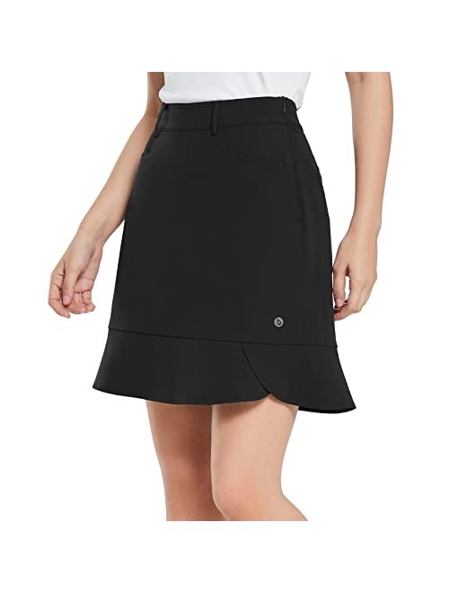 BALEAF Women's 18" Golf Skirt Ruffle Hem Knee Length Skorts Stretch with Pockets Water Resistant for Work Tennis