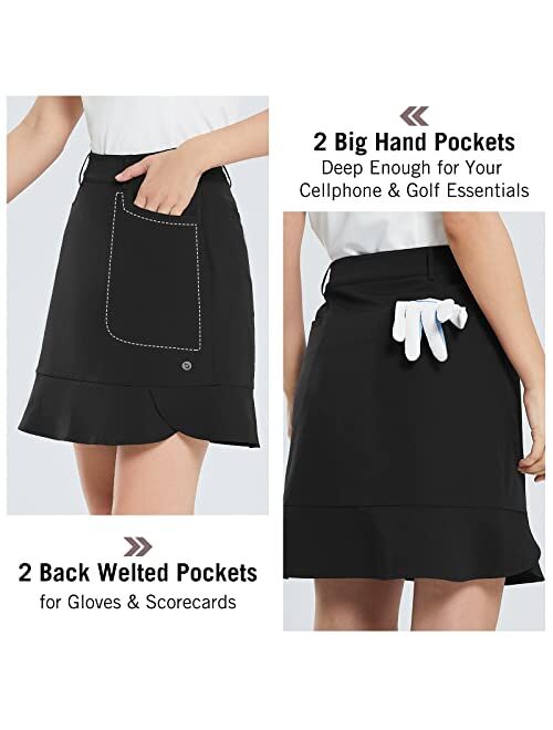 BALEAF Women's 18" Golf Skirt Ruffle Hem Knee Length Skorts Stretch with Pockets Water Resistant for Work Tennis
