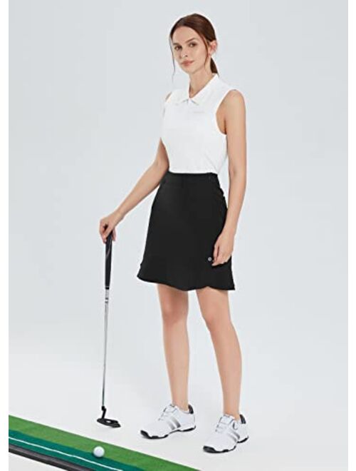 BALEAF Women's 18" Golf Skirt Ruffle Hem Knee Length Skorts Stretch with Pockets Water Resistant for Work Tennis