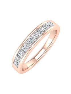 1/2 Carat Channel Set Princess Cut Diamond Wedding Band Ring in 14K Gold