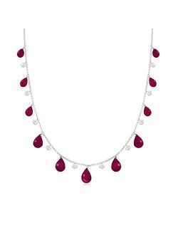 4-5mm Cultured Pearl and 45.00 ct. t.w. Ruby Drop Necklace in Sterling Silver