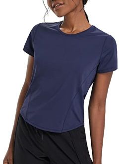 Women's Stretch Workout Shirts Short Sleeve Yoga Running T-Shirt Soft Lounge Quick Dry