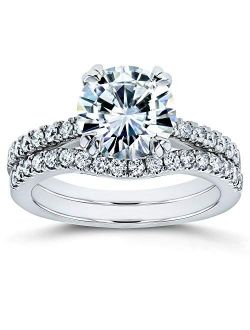 Forever One Moissanite and Lab Grown Diamond Bridal Rings Set 2 1/3 CTW 14k White Gold (DEF/VS)