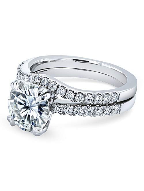 Kobelli Forever One Moissanite and Lab Grown Diamond Bridal Rings Set 2 1/3 CTW 14k White Gold (DEF/VS)