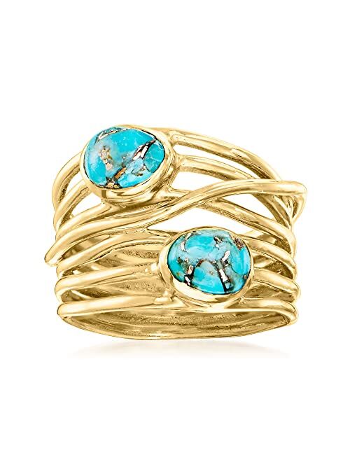 Ross-Simons 7x5mm Turquoise Highway Ring in 18kt Gold Over Sterling