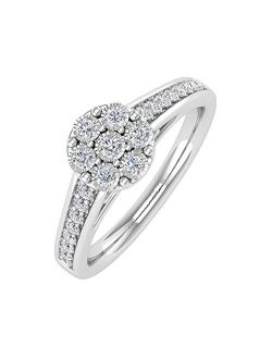 1/5 Carat Diamond Cluster Engagement Ring in 925 Sterling Silver