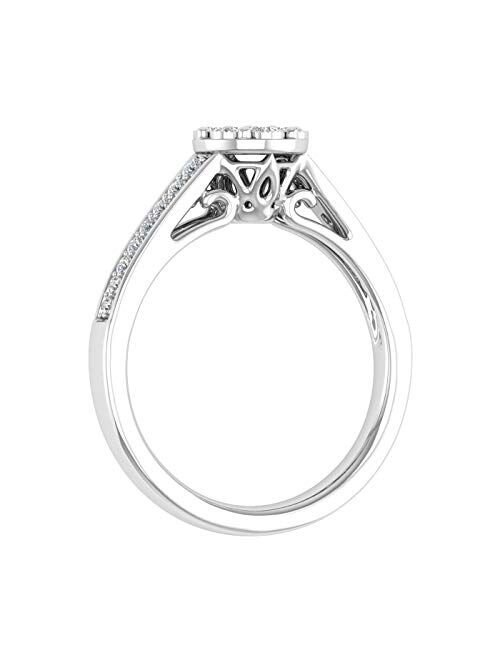 Finerock 1/5 Carat Diamond Cluster Engagement Ring in 925 Sterling Silver
